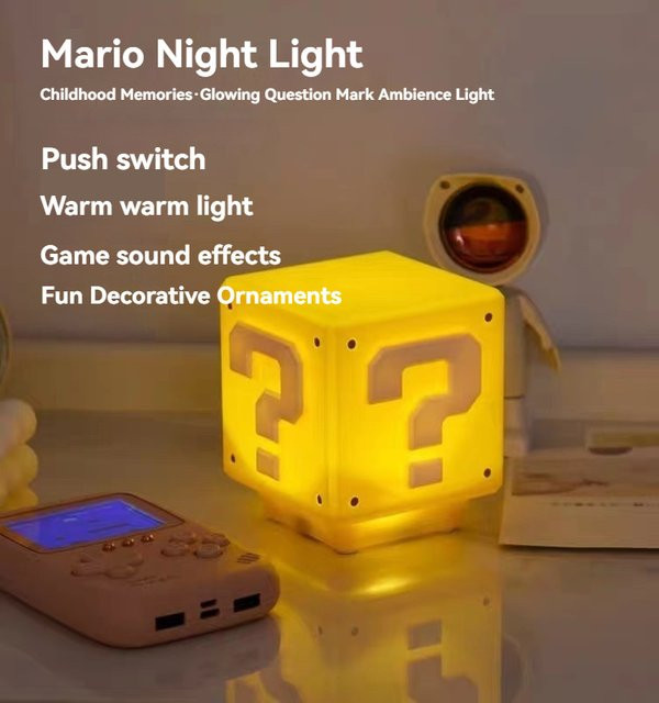 Bandai Fragezeichen-Nachtlicht, wiederaufladbar, Drucksteuerung, warmes Licht mit Spielsoundeffekt, gelb - Bild 1