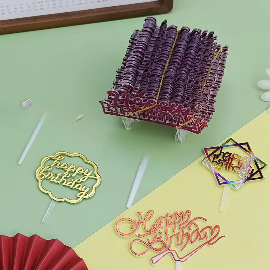 25 Stück Goldene Alles Gute zum Geburtstag Kuchenaufsätze aus Kunststoff für Kindergeburtstage und erste Geburtstage - Bild 2