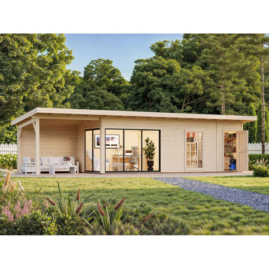 Palmako Gartenhaus Andrea Slide Plus aus Fichtenholz mit Pultdach in Natur - Bild 2