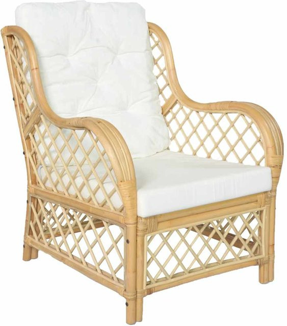 vidaXL Sessel aus natürlichem Rattan mit Leinenkissen in Cremeweiß und Weiß - Bild 1