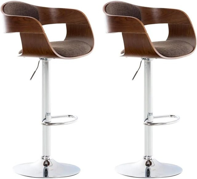 2er Set DELUKE Barhocker NADAN in Braun/Walnuss, höhenverstellbare Barstühle mit Lehne und 360 Grad Drehsitz aus Stoff und Holz, B/T/H: 50 x 48 x 88 cm - Bild 1