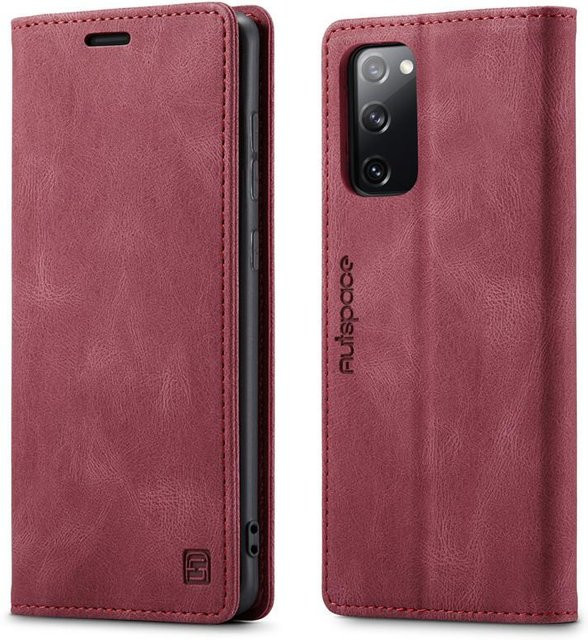Samsung Galaxy S20 FE 5G Brieftasche Hülle aus Leder mit Magnetverschluss und Kartenfach in Rot - Bild 1