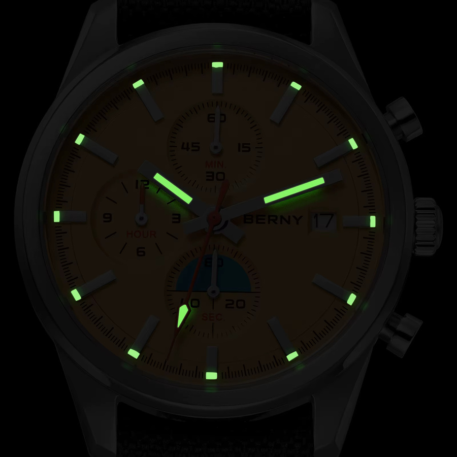 BERNY Chronograph, Quarz, Edelstahl, Saphirglas, Textil/NATO, Herren - Bild 4
