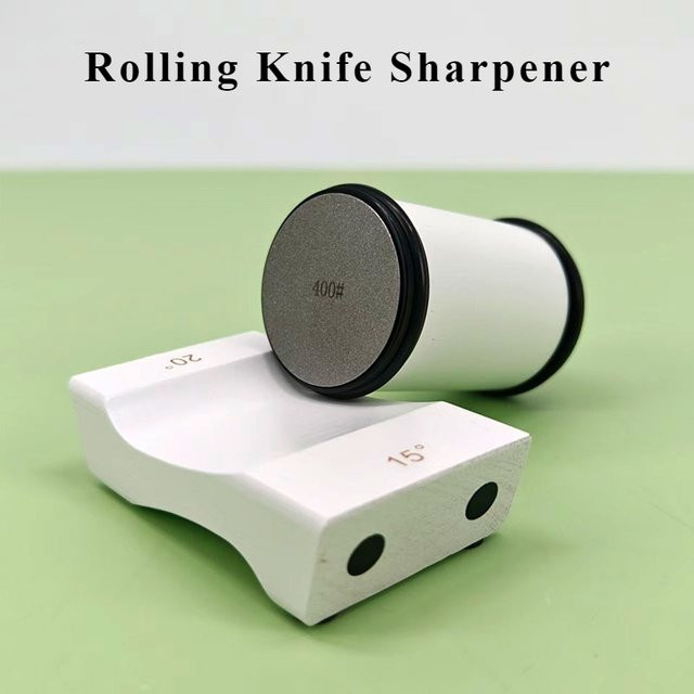 RSCHEF Rollender Messer-Schärfer mit Diamantschleifscheibe und Jade-Feinheit, 15/20 Grad, Weiß - Bild 1