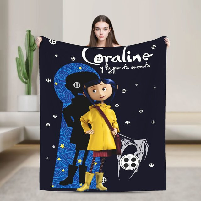 Potdemiel Flanell-Überwurfdecke Coraline Motiv, weiche Reise-Decke aus Polyester für Erwachsene - Bild 1