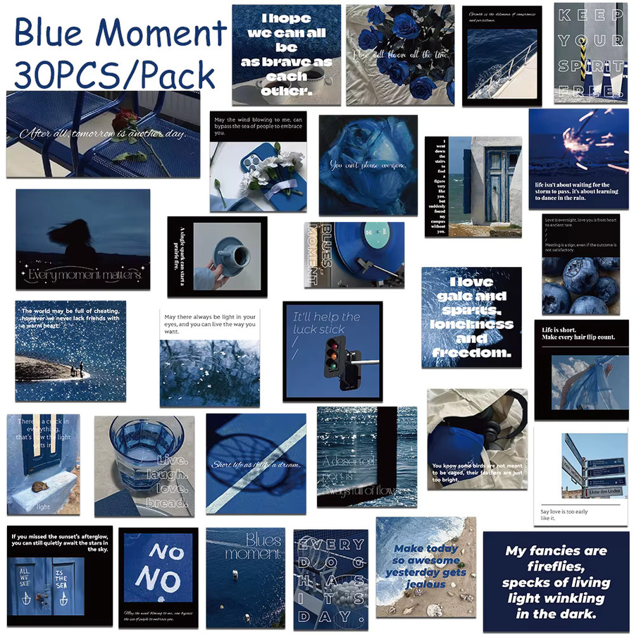30 Stück Blue Moment Sticker Pack wasserdichte ästhetische Aufkleber in Blau für Scrapbook, Telefon und Skateboard - Bild 4