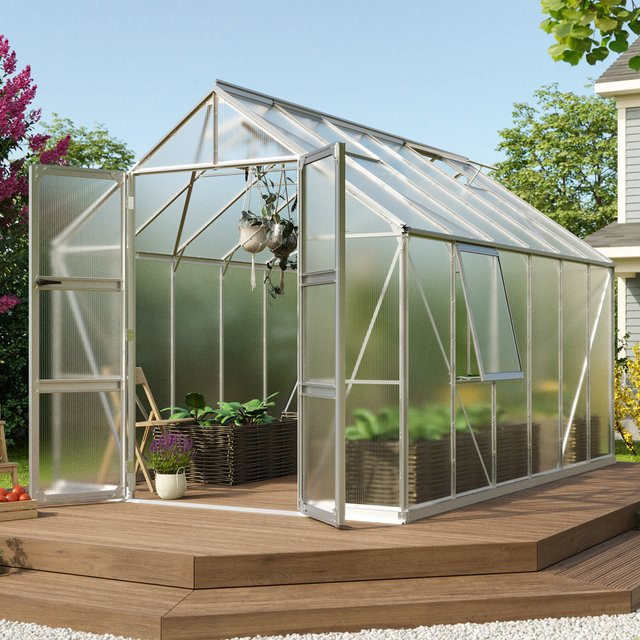 Vitavia Gewächshaus Olymp 9900 aus Aluminium mit Polycarbonat-Verglasung, Silber, B: 257 cm, T: 387 cm, H: 254 cm - Bild 1
