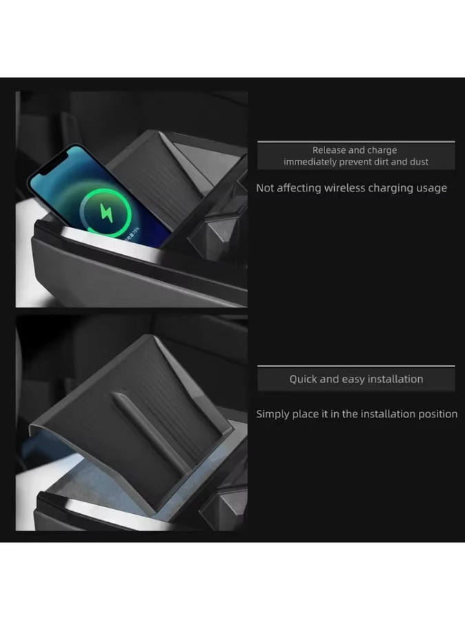 YouGallop Silikon-Anti-Rutsch-Pad für Tesla Cybertruck 2024, rutschfeste Matte für Handy und kabelloses Laden, Schwarz - Bild 7