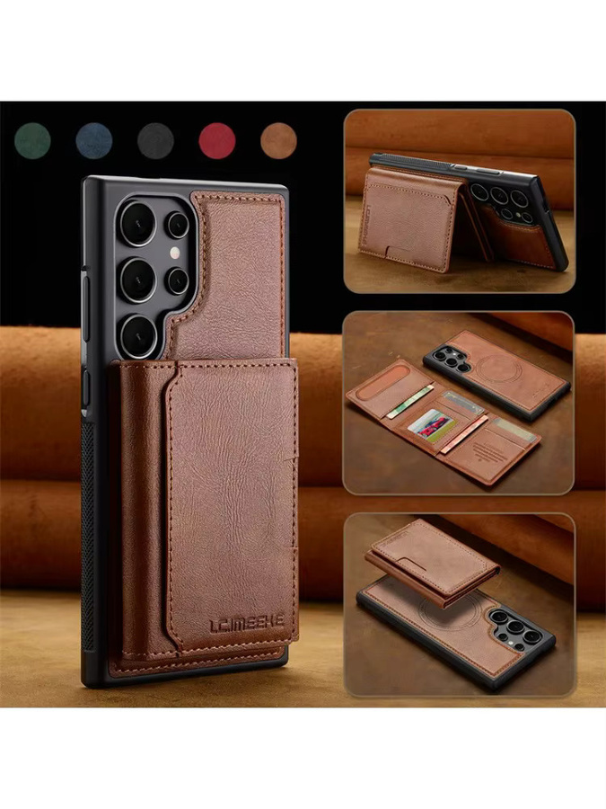 Business-Lederbrieftasche mit MagSafe-Funktion für Samsung Galaxy S26 Ultra, S25 Edge, S24, S23 Plus und FE als Kartenhalter und Cover in Rot oder Braun - Bild 4
