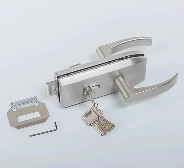 Sicherheitsbeschläge Set für Glastüren in Silber für Badezimmer, Schlafzimmer und Balkon - Bild 1
