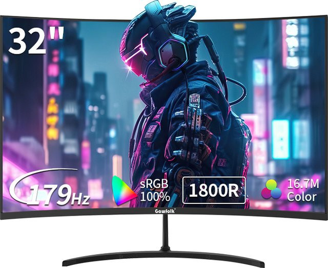 Gawfolk GF320I Gaming-Monitor 32 Zoll 2K QHD 179Hz 1800R Gebogener Ultra-High-Definition-Bildschirm in Schwarz - Bild 1