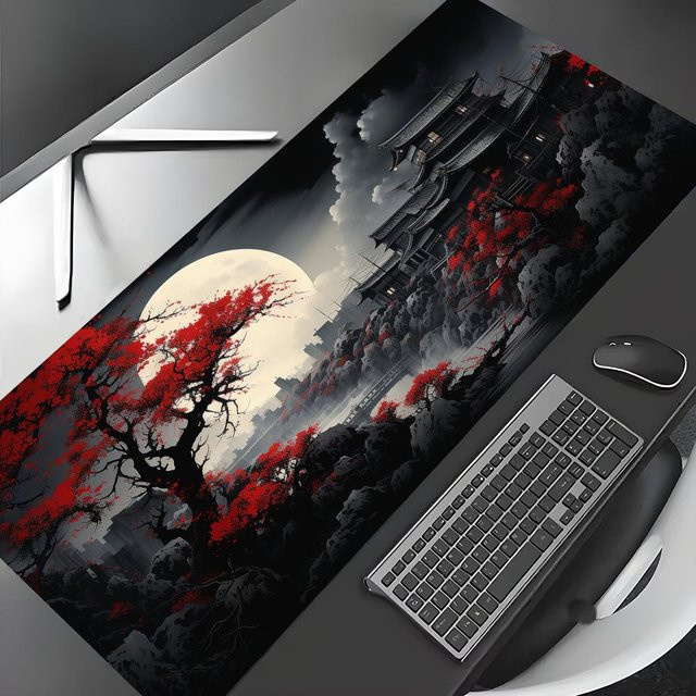 Rutschfestes Gaming-Mauspad mit rot-schwarzer Kunstlandschaft für PC und Tastatur - Bild 1