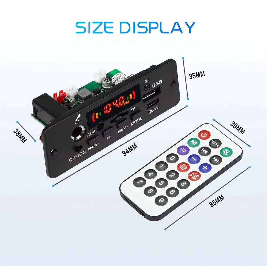 Kebidumei 10W Bluetooth 5.0 MP3 Decoder Board mit USB, FM und Mikrofon Freisprecheinrichtung in Schwarz - Bild 5