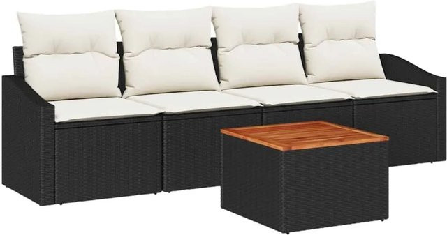 vidaXL Garten-Sofa-Set 5-teilig aus Polyrattan in Schwarz-Weiß mit Tisch und Stauraumfunktion - Bild 1