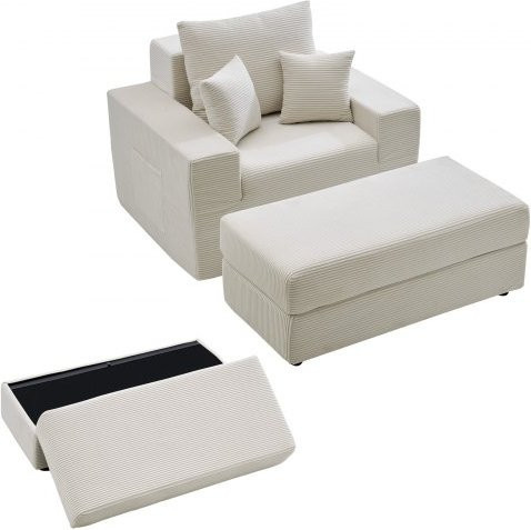 VEVOR Chaiselongue Modulares Sofa aus Cord mit Kissen und Armlehnen, Übergroßer Lesesessel in Beige, Breite: 111,5 cm - Bild 1