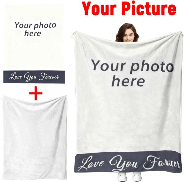 Personalisierte Winter-Flanellfleece-Decke mit deinem Foto von SRH in Weiß, B/B/H: 100 x 75 x 1 cm - Bild 1