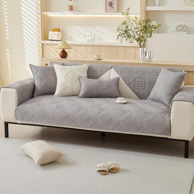 Rutschfestes Sofakissen aus Baumwolle in Creme, quadratisch, B/T: 70 x 70 cm - Bild 1