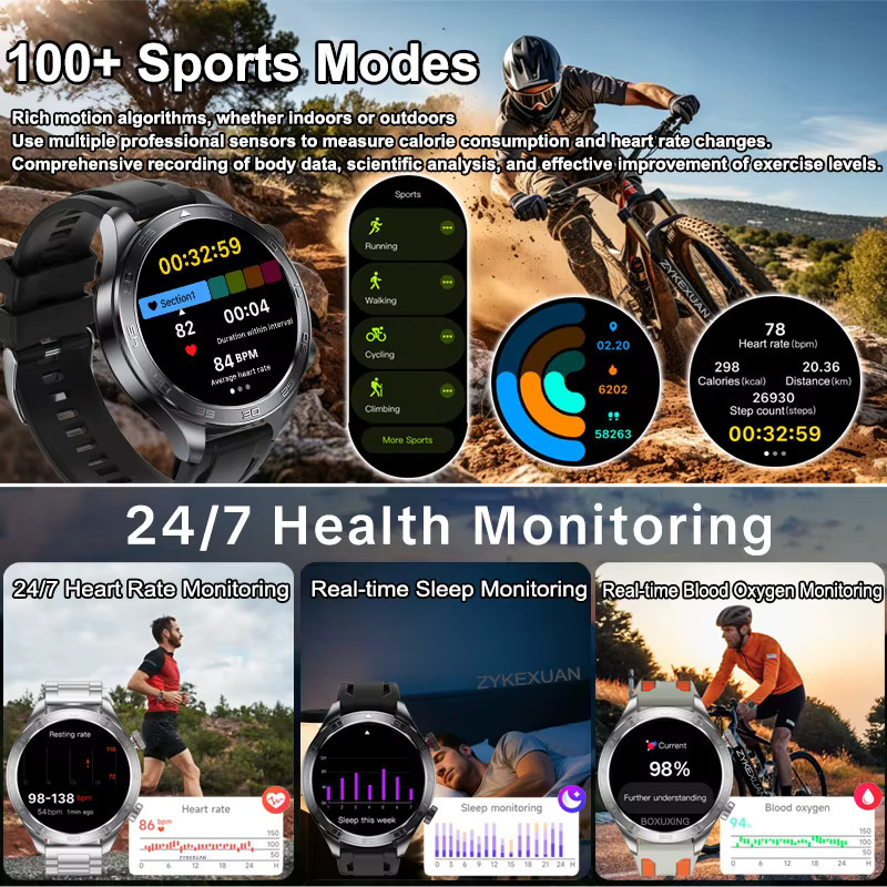 BOXUXING GPS-Tracking Smartwatch mit AMOLED-Bildschirm, Anruffunktion, Herzfrequenzmessung und IP68 Wasserdichtigkeit in Schwarz - Bild 3