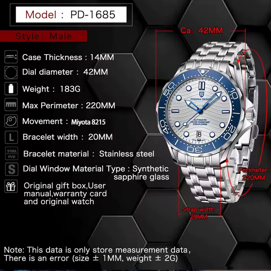 PAGANI DESIGN Armbanduhr, Automatik, Edelstahl, Silber, Herren - Bild 6
