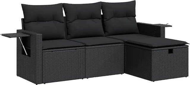 vidaXL 4-tlg. Garten-Sofagarnitur aus Poly-Rattan in Schwarz mit Sitzkissen und Stauraum - Bild 1