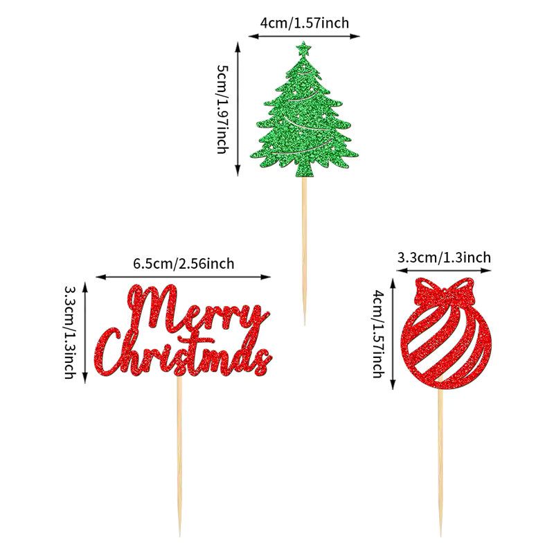 YOMDID 24 Stück Weihnachtskuchen-Dekorationen, glitzernde Cupcake-Topper für Weihnachten in Grün, Rot und Multicolour - Bild 5