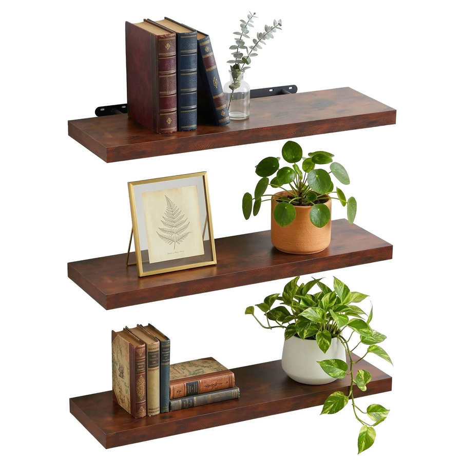 Relaxdays Wandregal 3er Set aus MDF und Eisen in Schwarz, B/T/H: 80 x 23 x 4 cm - Bild 2