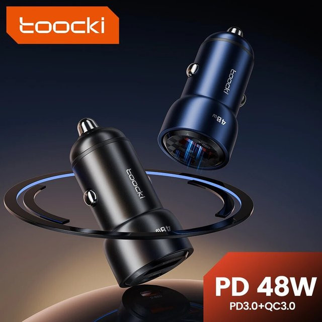 Toocki USB-C Auto-Ladegerät mit 48W PD und QC 3.0 Schnellladefunktion in Schwarz - Bild 1
