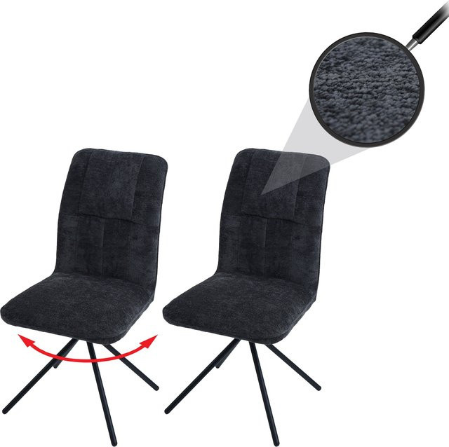 2er-Set MCW Esszimmerstuhl N99 in Dunkelgrau, drehbar mit Auto-Return Funktion, moderner Küchenstuhl aus Chenille-Stoff mit Öko-Tex Zertifizierung - Bild 1