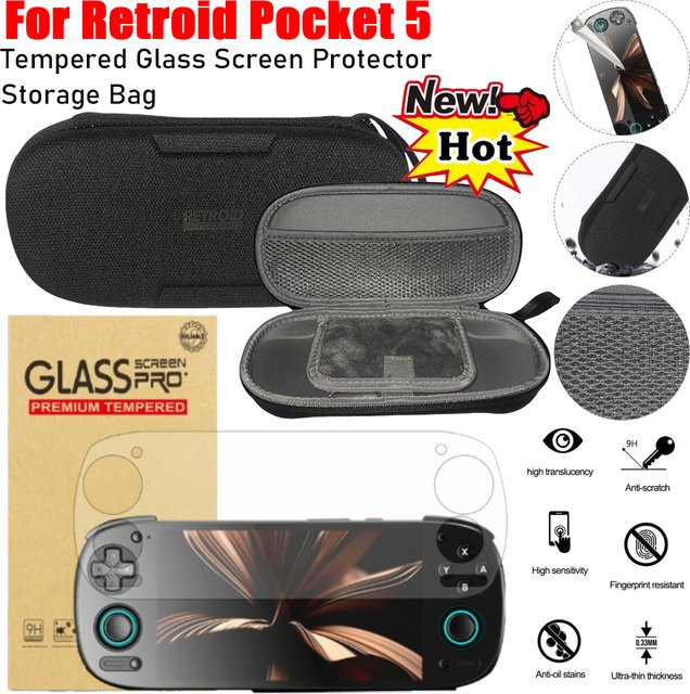 APWIKOGER Schutzset für Retroid Pocket 5 mit gehärteter Glas Displayschutzfolie und Aufbewahrungstasche - Bild 1