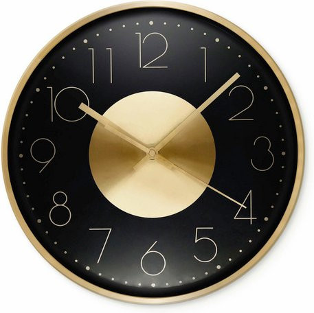 K&L Wall Art Moderne Wanduhr aus Aluminium und Kunststoff in Gold-Schwarz, Durchmesser: 30 cm - Bild 1