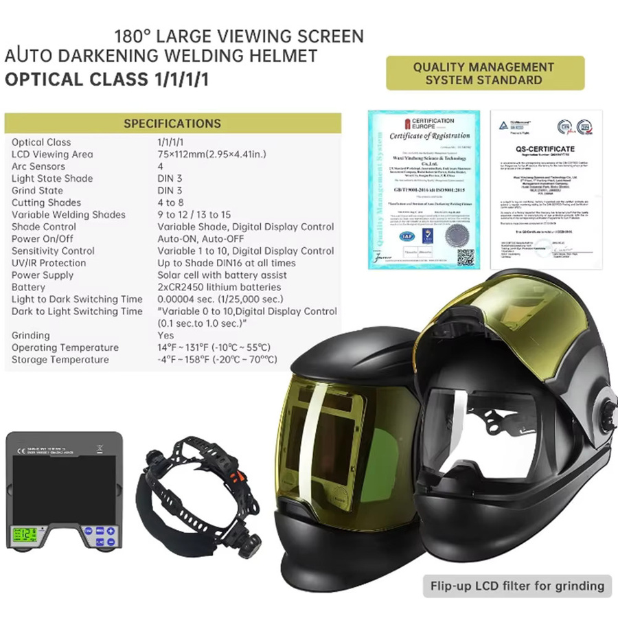SAFEUP CE Professioneller Schweißhelm mit großer Sicht 1111 True Color Auto Darkening für WIG MIG MAG MMA, Schwarz - Bild 2