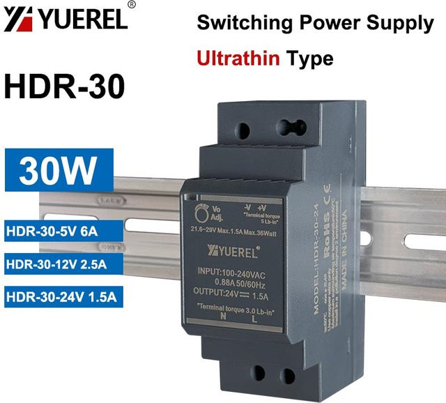 YUEREL HDR Ultradünnes Schaltnetzteil DIN-Schienen-Transformator 30W 5V 12V 24V - Bild 1