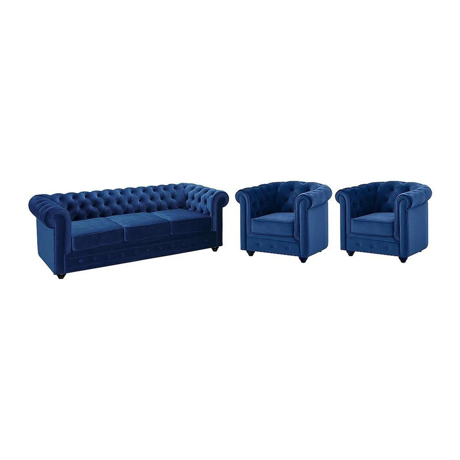Vente-unique Chesterfield Couchgarnitur aus Samt mit 3-Sitzer-Sofa und Sessel in Königsblau, Breite: 205 cm, Tiefe: 82 cm - Bild 2