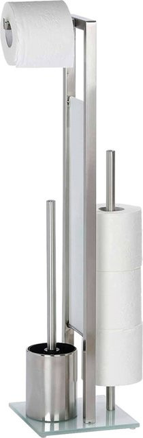 Wenko Stand-WC-Garnitur Rivalta mit WC-Bürste und Ersatzrollenhalter aus Edelstahl in Silber, Höhe: 70 cm, Breite: 18 cm, Tiefe: 20 cm - Bild 1