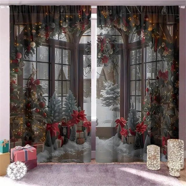 2er-Set Weihnachtsvorhänge aus Polyester mit Digitaldruck und Ösen, Mehrfarbig, Breite: 65 cm, Höhe: 60 cm - Bild 1