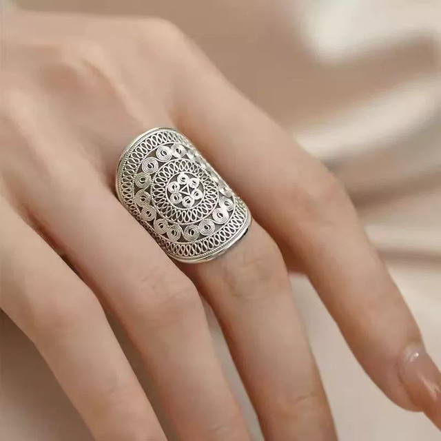 MEYRROYU Ring, Ethnisch, Silber, Unisex, Einstellbar - Bild 1
