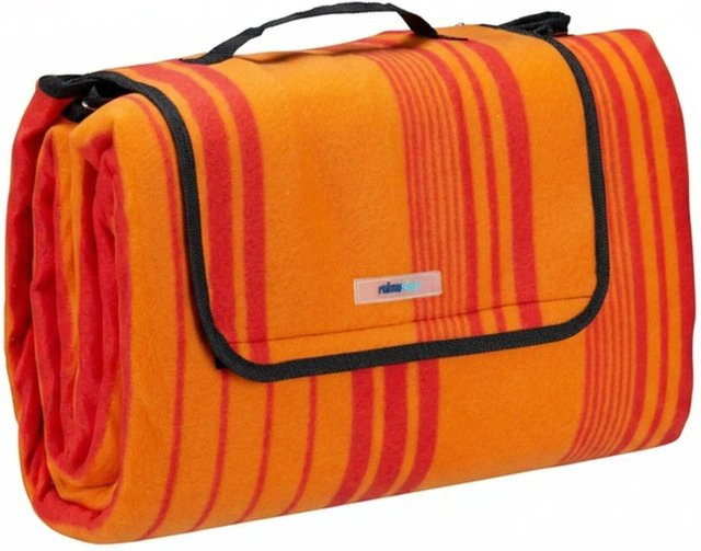 Relaxdays Picknickdecke gestreift in Orange aus Polyester und Aluminium mit Tragegriff, B/T: 200 x 200 cm - Bild 1