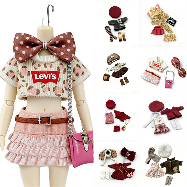 BENQING Leoparden-Plisseerock-Outfit für 1/8 BJD-Puppe, Kleidung für 16-17 cm OB11-Puppe, Sommerkleidungsset mit Hut und Tasche - Bild 1