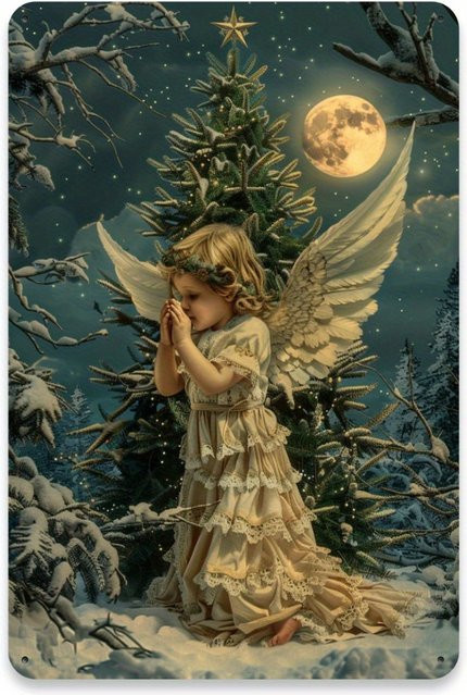 HELLOYOUNG Vintage-Zinnengel aus Metall als Weihnachts-Wanddekoration in Mehrfarbig, B/H: 20,3 x 30,5 cm - Bild 1