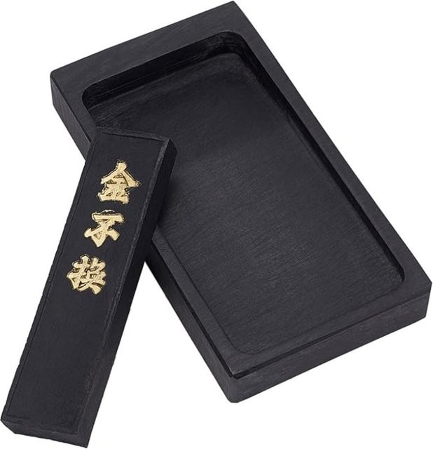 Traditioneller chinesischer Kalligraphie-Tintenstein mit Tintenstift und Tintenschale in Schwarz für Sumi-Zeichnungen - Bild 1