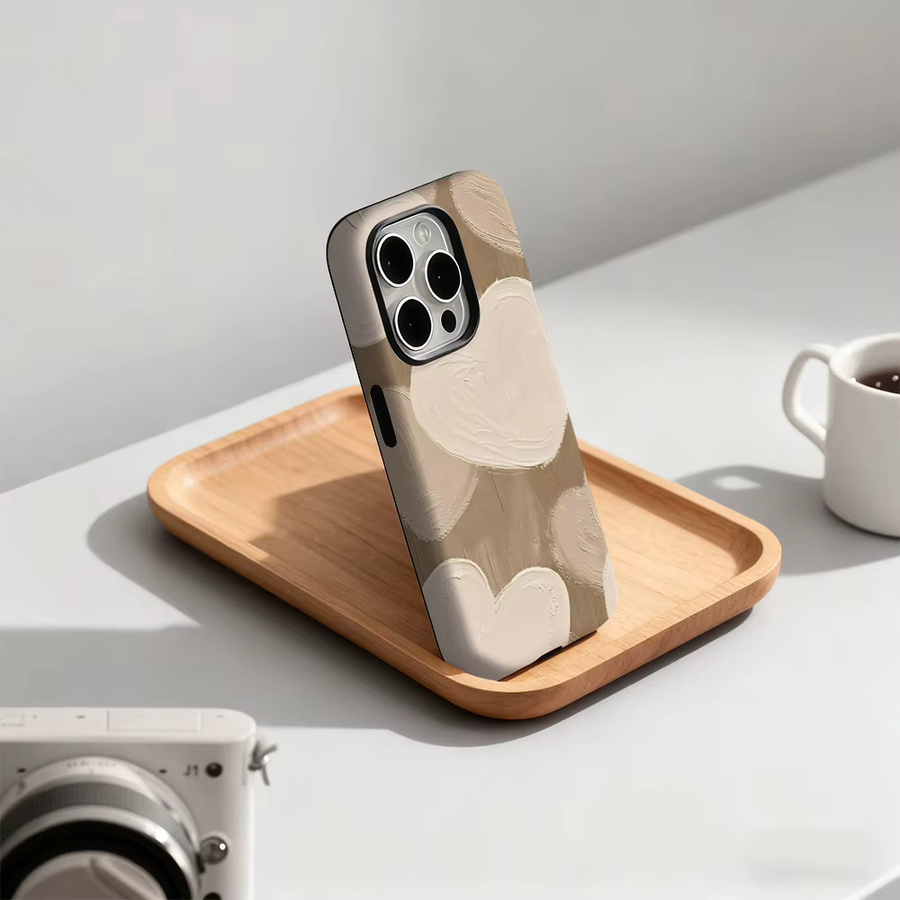 Heart Strokes Handyhülle für iPhone 17 16 15 14 13 12 Pro Max Plus mit doppelschichtiger Rückseite in Beige - Bild 2
