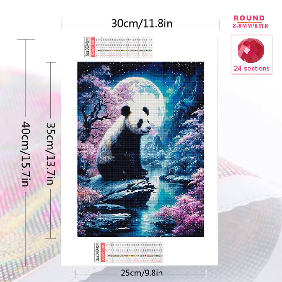 YUTTEE Panda Diamantmalerei DIY Cartoon Tier Mosaik Stickerei Wandkunst, Mehrfarbig, Durchmesser: 30 cm - Bild 2