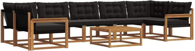 vidaXL Outdoor-Sofagarnitur 8-teilig aus Akazienholz und Textilene in Natur und Schwarz mit Kissen - Bild 1