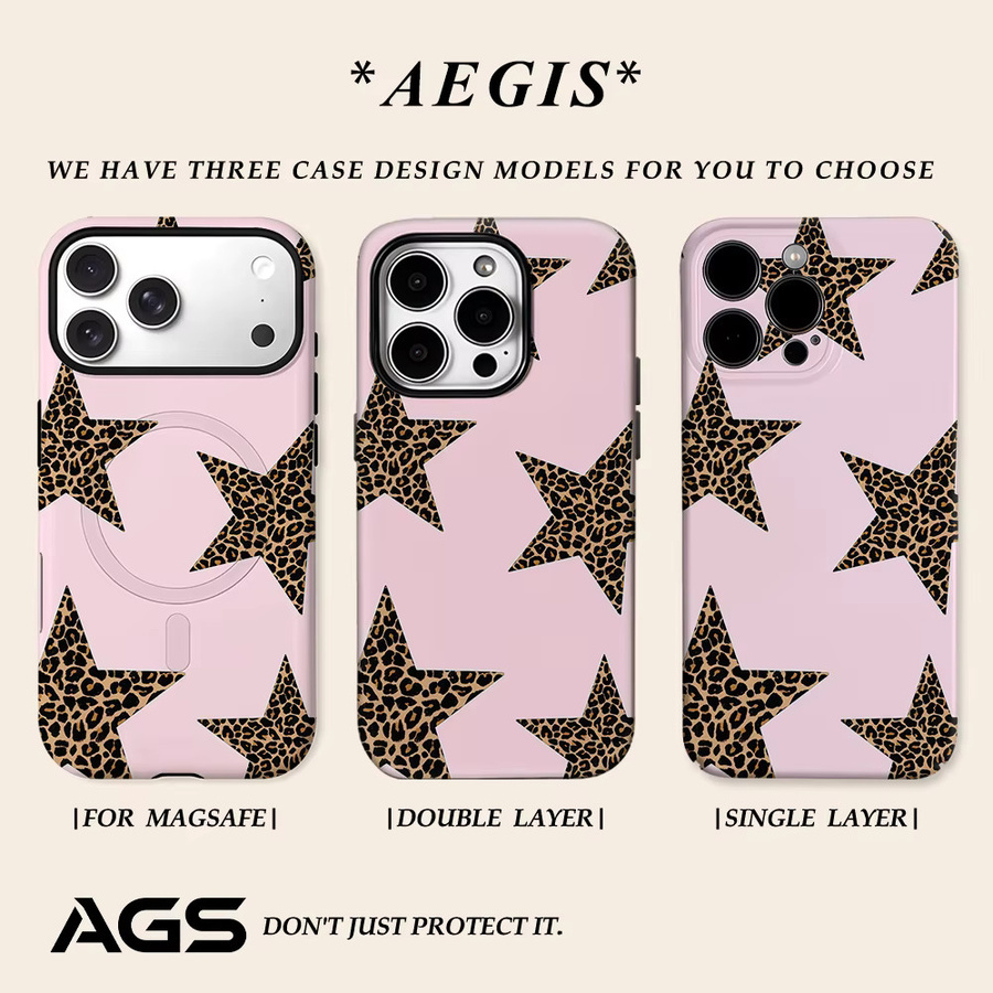 Aegis Schutzhülle mit magnetischem Bumper für iPhone 17 16 15 14 Plus 13 Pro Max aus hartem PC mit Leoparden-Sternenmuster - Bild 2