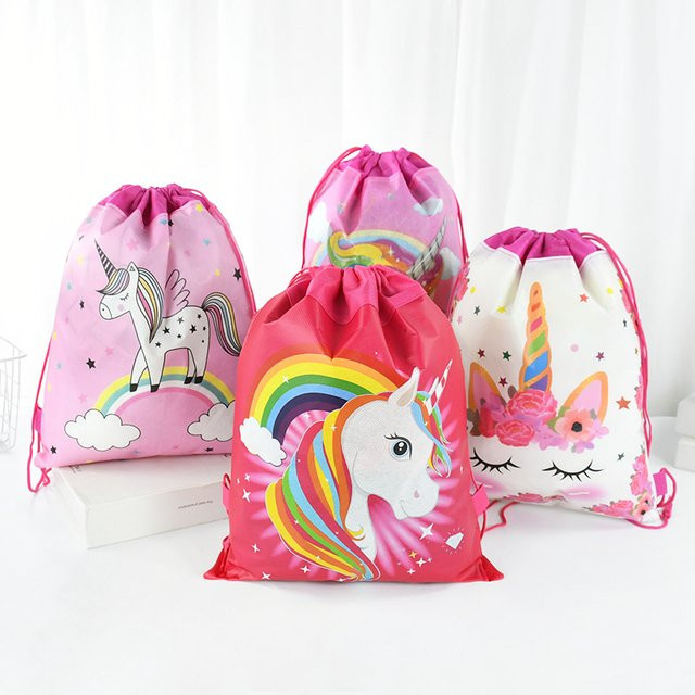 Einhorn Thema Party Kordelzug Tasche aus Vliesstoff für Kindergeburtstage - Bild 1