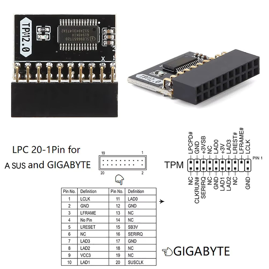 Gigabyte TPM 2.0 Modul 20-Pin Remote-Karte für Motherboard Ersatzteil in Schwarz - Bild 5