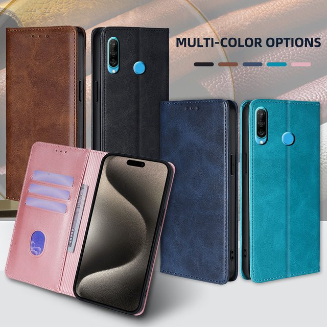Luxus Leder Handyhülle mit Magnetverschluss für Huawei P30 P40 P50 P60 Pro Plus und P40 Lite in Pink - Bild 1
