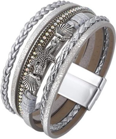 shenhuangwang Armband, mehrlagig, Kunstlederseil, Seestern, Muschel, silber, Damen - Bild 1
