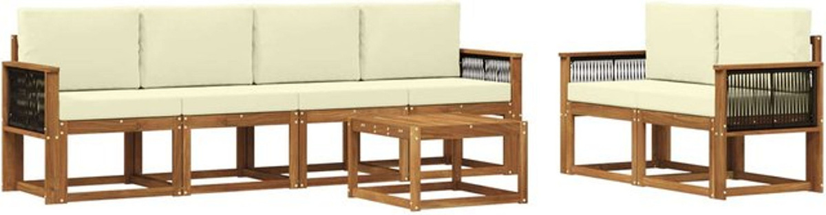 vidaXL Outdoor-Sofagarnitur aus Akazie mit 6 Teilen und Kissen in Natur und Beige - Bild 1
