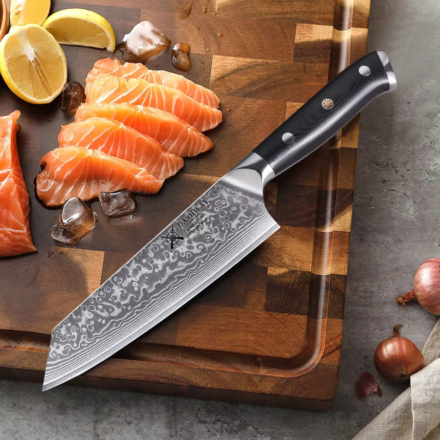 DASHWAY Kiritsuke-Bunka-Kochmesser im japanischen Stil aus Damaststahl mit Holzgriff, 15,24 cm - Bild 3
